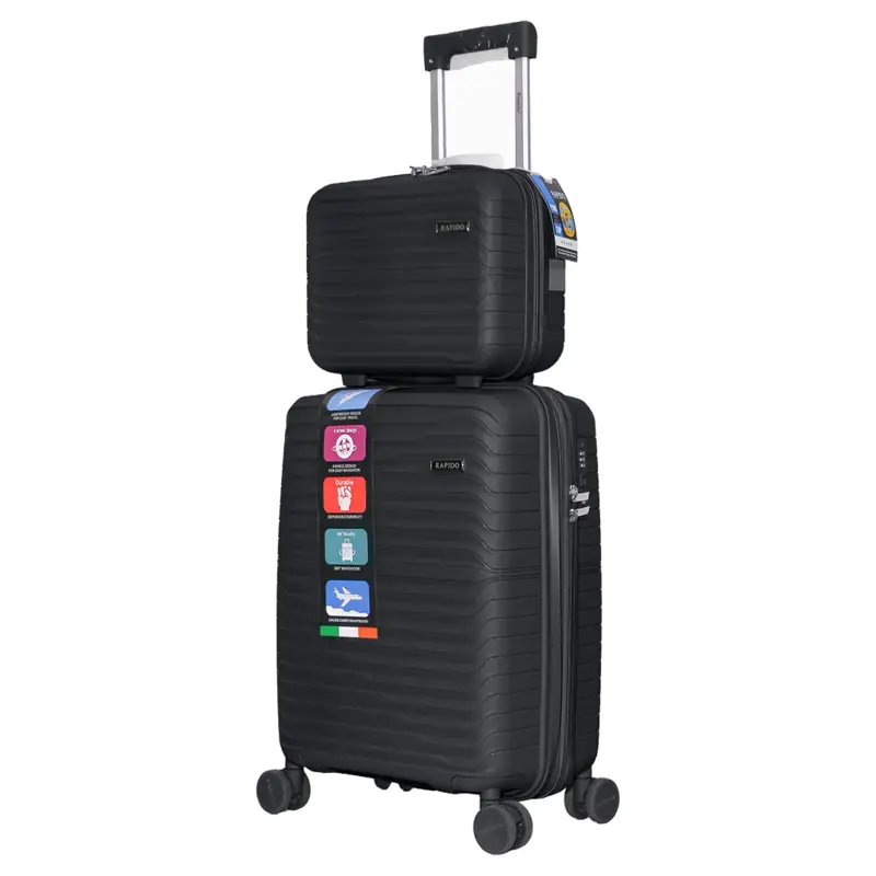 rapido-r-40371-sx-black چمدان Rapido مدل R-40371-SX سایز کوچک به همراه چمدان لوازم آرایشی